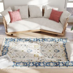 Machine Washable Area Rug 4x6, Non-Slip Boho Floral Print Floor Carpet for Living Room, Bedroom, Dining Room, Blue Machine Washable Area Rug 4x6, Non-Slip Boho Floral Print Floor Carpet for Living Room, Bedroom, Dining Room, Blue